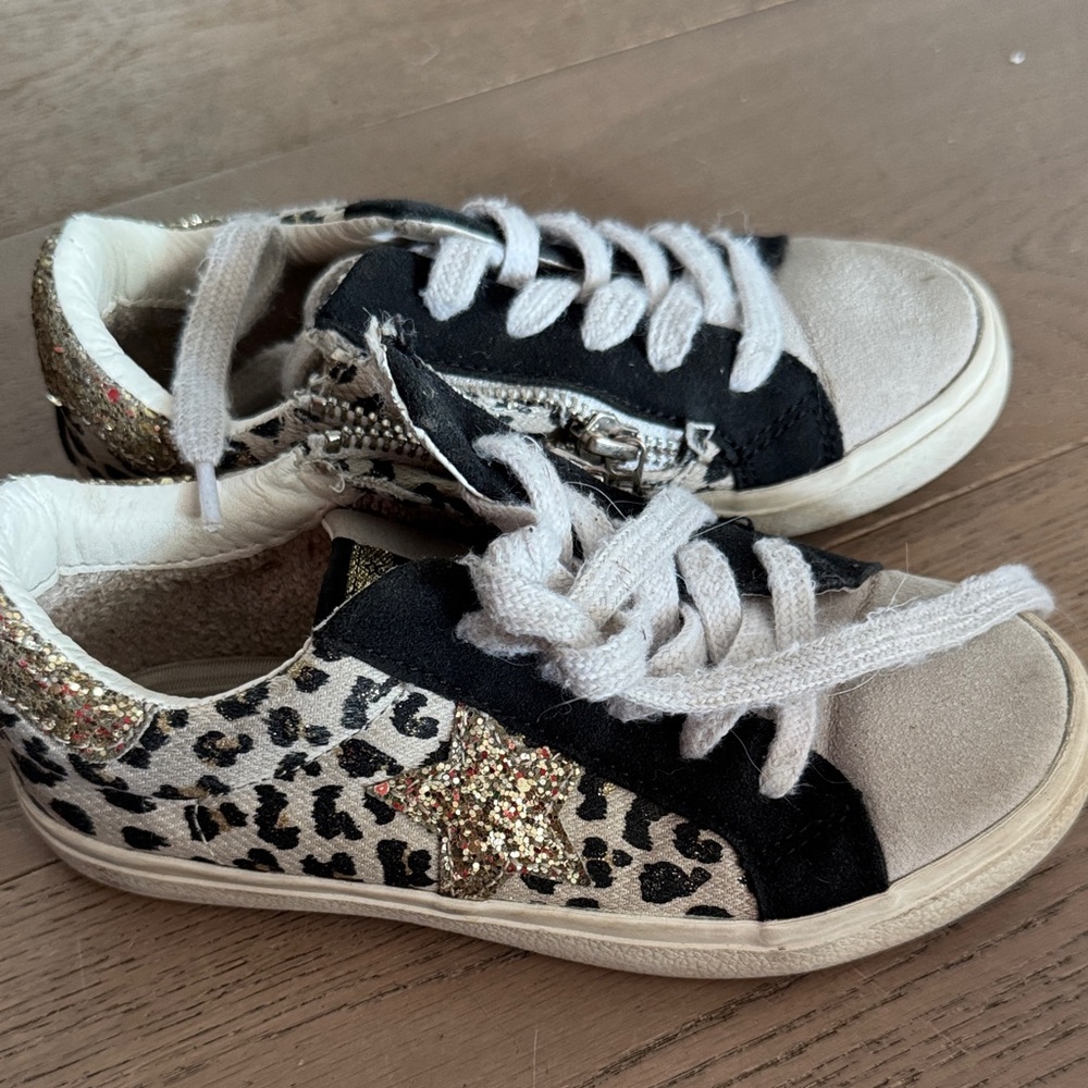Vintage Havana Leopard and Gold Kids Sneakers